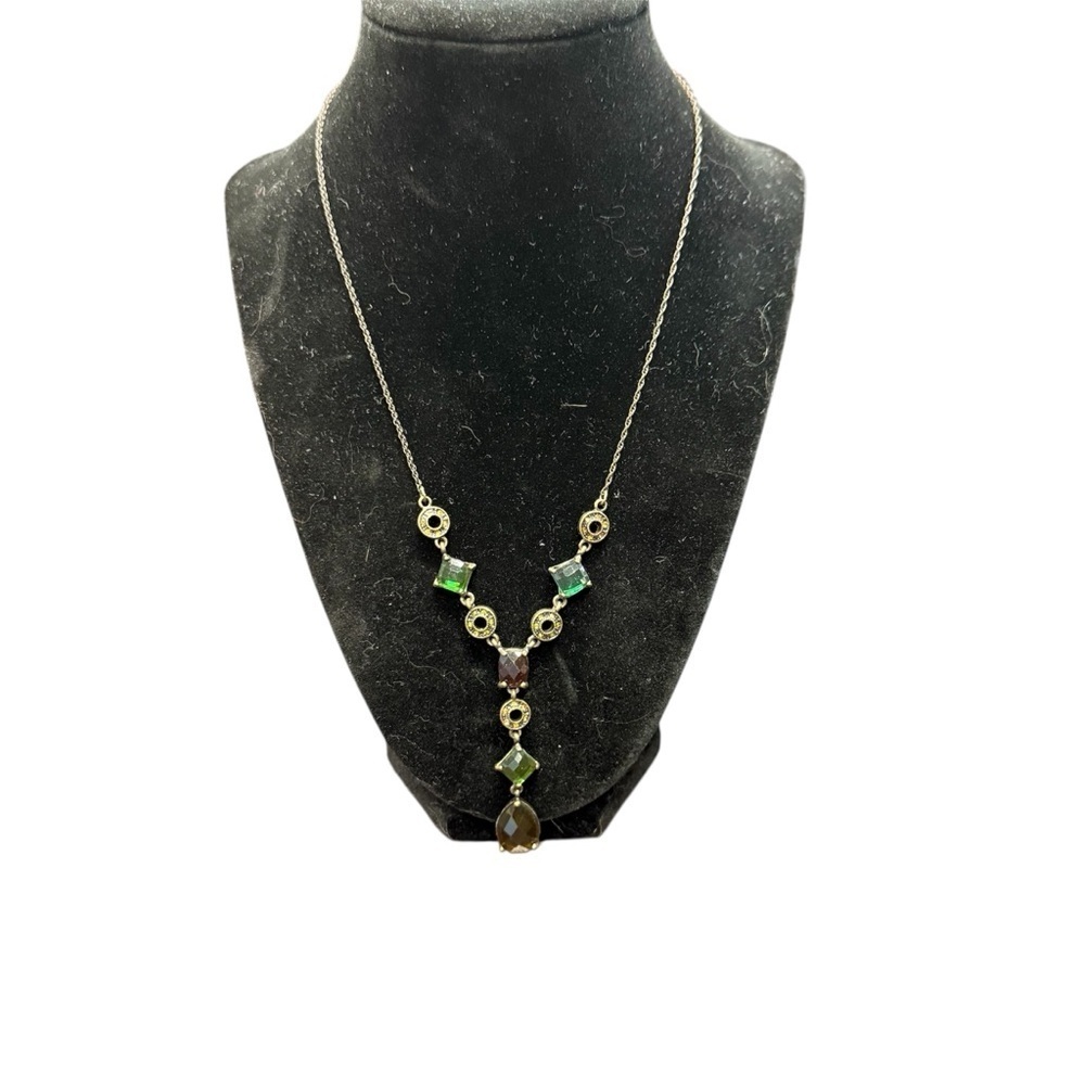 Avon Green and bronze geometric  Necklace with Y-Shaped Design NIB 2007